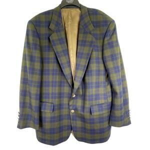 Daniel Hechter Paris Blue Green Plaid Men's Sport Coat Size 52 100% Wool